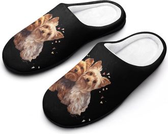 Generic Cute Yorkshire Terrier Dogs Slippers Men Winter Warm Cotton Anti-Slip Indoor Slip-Ons House Shoes