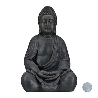 Relaxdays Relaxdays - Estatua Buda Sentado Xl Para Jard&iacute;n, Feng Shui, Exterior, Cer&aacute;mica, 50 Cm, Color Gris Oscuro