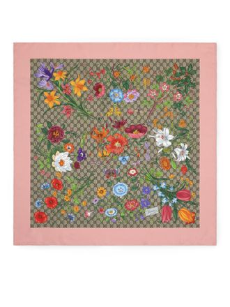 Gucci SILK TWILL SCARF WITH FLORA PRINT - Gucci - Woman