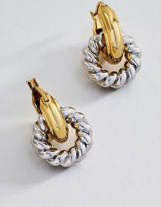 Luv AJ Two-Tone Rope Interlock Hoops