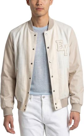 Eleventy Leather-Trim Linen, Wool & Silk-Blend Bomber Jacket