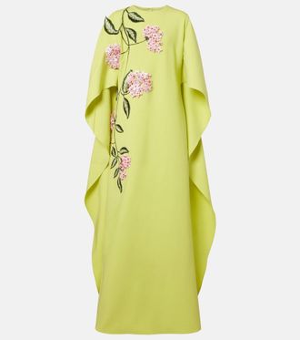 Oscar De La Renta Abito lungo Porcelain Flower in misto lana