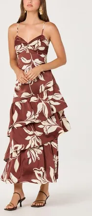 ASTR the Label Cassia Floral Tiered Midi Dress in Brown Floral at Nordstrom, Size X-Small