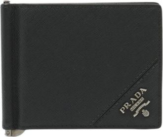 Prada Pre-owned Wallets, male, Black, Size: ONE SIZE Pre-owned Saffiano Metal Leather Bifold Wallet