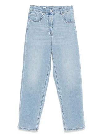 PESERICO logo-patch jeans - women - Elastane/Cotton/Polyester/Polyester/Cotton - 46 - Blue