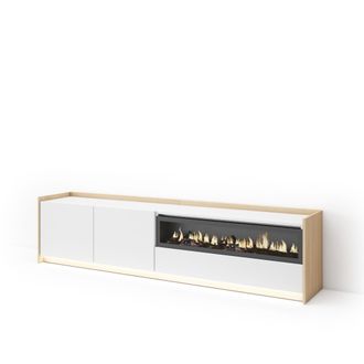 Skraut Home Skraut Home - Mueble Tv, Televisi&oacute;n, Muebles De Sal&oacute;n, Almacenaje, 207x37x50cm, Para Tv Hasta 80, Chimenea El&eacute;ctrica, Led, Estilo Moderno, Blanco Y Ro