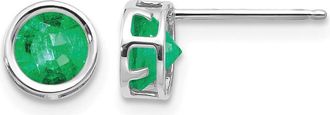Diamond2Deal 14k White Gold 5mm Bezel Emerald Stud Earrings