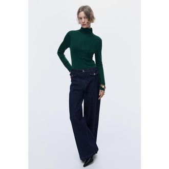 H&M Zip-top Turtleneck Top in Dark Green at Nordstrom, Size Xx-Small