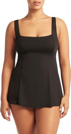 Sea Level Australia Square Neck One-Piece Swimsuit Dress in Black at Nordstrom, Size 10 Us