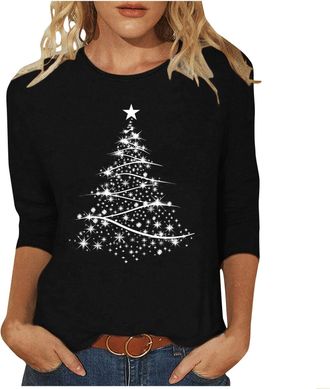 Generic Christmas Jumpers for Women Novelty Santa Claus Sweatshirt 3/4 Sleeve Blouse Funny Christmas Tree Tops Crew Neck Pullover T Shirt Casual Blouses Tops 