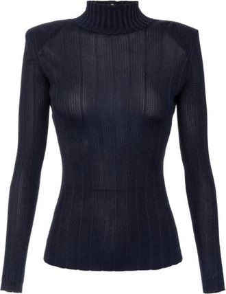 Elisabetta Franchi Truien & Vesten, Dames, Blauw, XS, Viscose Top met Logo Details