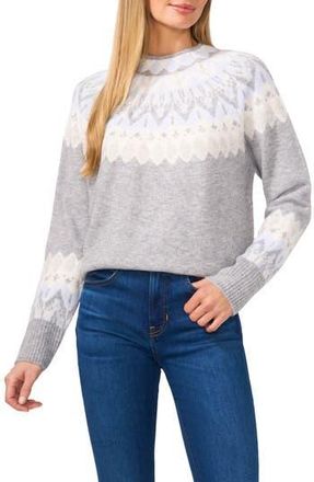 CeCe by Cynthia Steffe Fair Isle Funnel Neck Sweater in Lt Hthr Grey at Nordstrom Rack, Size Large
