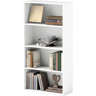 HOMCOM Homcom - Libreria Moderna a 4 Ripiani con 2 Scaffali Flessibili in Legno Bianco