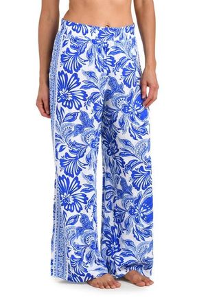 La Blanca Botanical Brocade Wide Leg Cover-Up Pants in Lapis at Nordstrom, Size X-Large