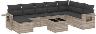 vidaXL Set Muebles Jard&iacute;n 9 Pzas Y Cojines Rat&aacute;n Sint&eacute;tico Gris Claro Vidaxl