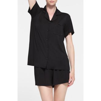 SKIMS Short Sleeve Pajamas in Onyx at Nordstrom, Size Xx-Small