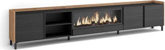 Skraut Home Mueble tv efecto madera negro roble 315x35x61cm chimenea efecto fuego