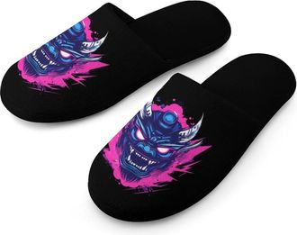 Generic Japanese Fierce Mask Mens Flannel Slipper Soft Non Slip House Shoes Comfy Winter Warm Indoor Outdoor Slippers