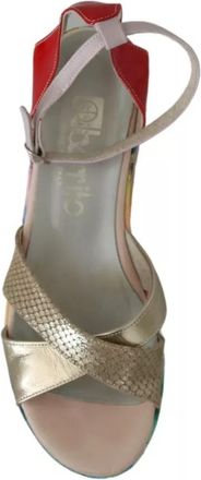 Ebarrito Multicolor Leather Ankle Strap Wedge Heel Sandals Womens Shoes (Pre-Owned)