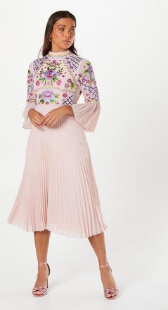 Coast Petite Embroidered Bell Sleeve Pleated Skirt Dress
