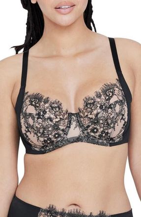 Skarlett Blue Entice Lace Full Coverage Underwire Bra in Black/nylon at Nordstrom, Size 40Ddd