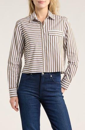 Rag & Bone Mina Stripe Crop Cotton Shirt in Tam Stripe at Nordstrom Rack, Size X-Large