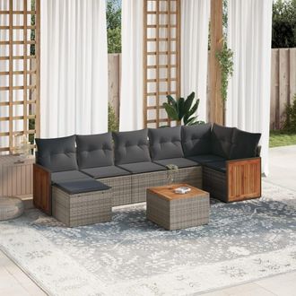 vidaXL Vidaxl - Set De Sof&aacute;s De Jard&iacute;n 8 Pzas Y Cojines Rat&aacute;n Sint&eacute;tico Gris