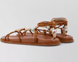 Stuart Weitzman majorca flat beaded ankle wrap sandal