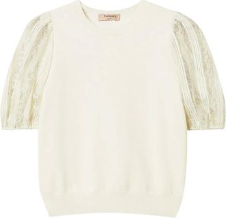 Twin-Set Top con maniche in pizzo - Toni neutri
