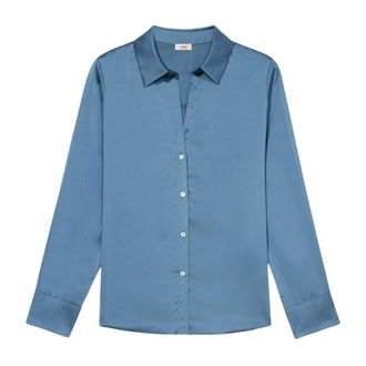 Oltre Overhemden, Dames, Blauw, S, Satijn, Satijnen overhemd