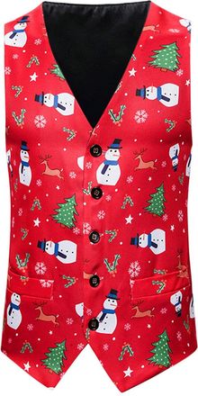 Generic Mens Red Santa and Snowman Christmas Waistcoat, Festive Holiday Party Gilet, Stylish Sleeveless Xmas Vest, Comfortable Celebration Outfit, Mens Winter