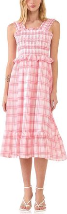 English Factory Plaid Ruffle Midi Dress in Red at Nordstrom, Size X-Small
