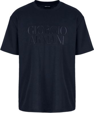 Giorgio Armani logo-embroidered cotton T-shirt - men - Cotton - 54 - Blue