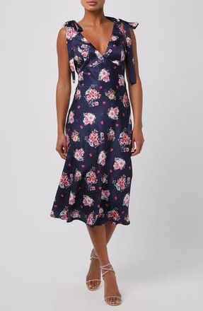 Lulus Henrieta Tie Strap Midi Dress in Navy Multi at Nordstrom Rack, Size X-Small