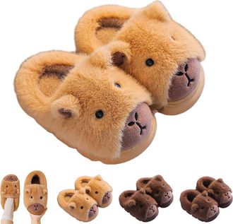 Generic Capybara Slippers, Fluffy Capybara Slippers for Men Women Kids, Parent-Child Matching Shoes (Light Brown, M, Toddler, 6, Numeric Range, UK Footwear Si