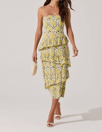 Astr Asymmetrical Tiered Ruffle Midi Dress In Lemon Floral