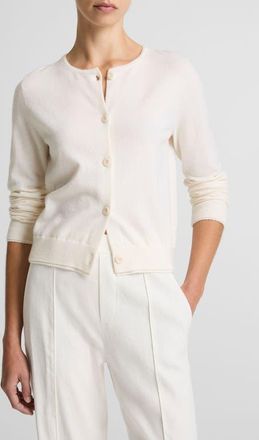 Vince Scallop Trim Button Front Cardigan in Off White at Nordstrom, Size Xx-Small
