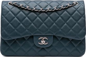 Chanel Pre-owned Womens Classic Flap Shoulder Bag - Teal Leather - One Size
