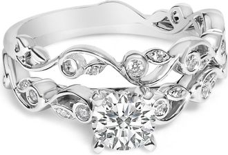 House of Brilliance 14K White Gold Lab Grown Diamond 1.0 Cttw Vintage Style Engagement Ring and Band Set at Nordstrom, Size 10