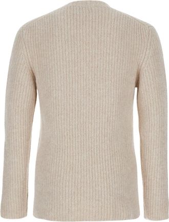 Autry Mens Beige Crewneck Sweater With Logo Patch Virgin Wool Tops Top