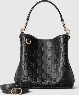 Gucci GG Emblem Small Bucket Bag, Black, Leather