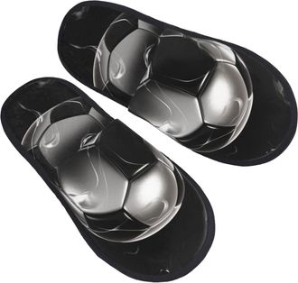 Generic Cotton Slippers Soccer Black Reusable Slippers Fluffy Shoes For Hotel Trip Christmas M