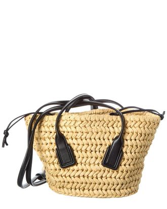 Bottega Veneta Arco Small Straw & Leather Basket Tote
