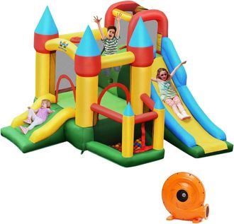 Costway Costway Castillo Inflable Para Ni&ntilde;os Con Compresor 780 W 2 Toboganes &Aacute;rea Para Saltar, Piscina Con Pelotas, Canasta De Baloncesto, Palitos, Kit De Rep