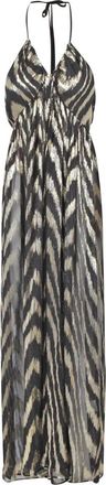 Jucca Zijden en lurex V-hals jurk - Dames - Maxi kleedjes - Zwart - S - Polyester - Kleedjes