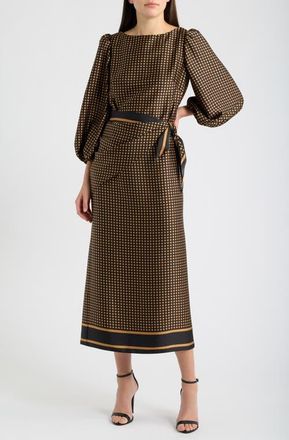Eliza J Polka Dot Balloon Sleeve Maxi Dress in Black Cognac at Nordstrom, Size 16