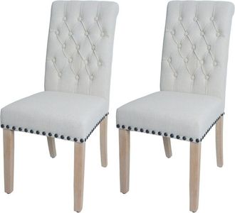 Hhg Juego De 2 Sillas De Comedor Hhg-143, Silla De Cocina Tapizada, Chesterfield Con Remaches, Tela/tejido, Blanco