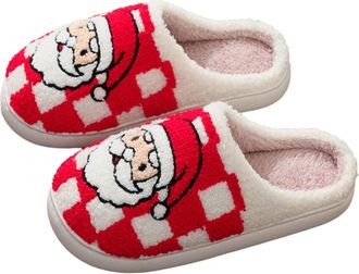 Generic Winter Christmas Slippers Women Men Super Cute Santa Claus Reindeer Prints Furry House Shoes Fall Warm Comfortable Plush Fleece Lined Ladies Slippers 
