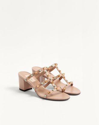 Valentino Garavani Sandalo Slide Rockstud In Vitello Con Pietre Cabochon 60Mm Donna ROSE CANNELLE 36.5