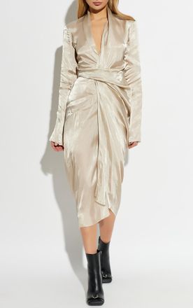Rick Owens Tie-waist Dress With Long Sleeves, Womens, Cream